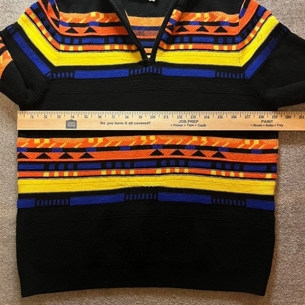 ASOS Mens Aztec Geometric Quarter Zip Sweater Black Orange Yellow Blue Small